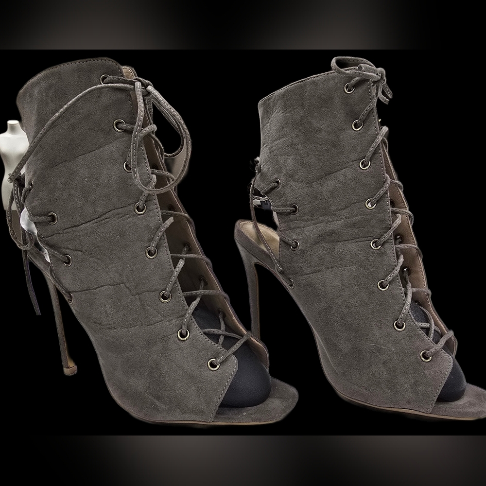 Missguided Charcoal Lace-Up Stiletto Heels